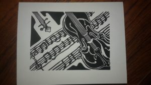 Card design of violin and music