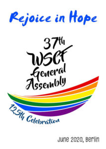 Rejoice in Hope
37th WSCF General Assembly
The ship-like logo of the WSCF is detailed in a rainbow pattern.
125th Celebration
June 2020, Berlin
